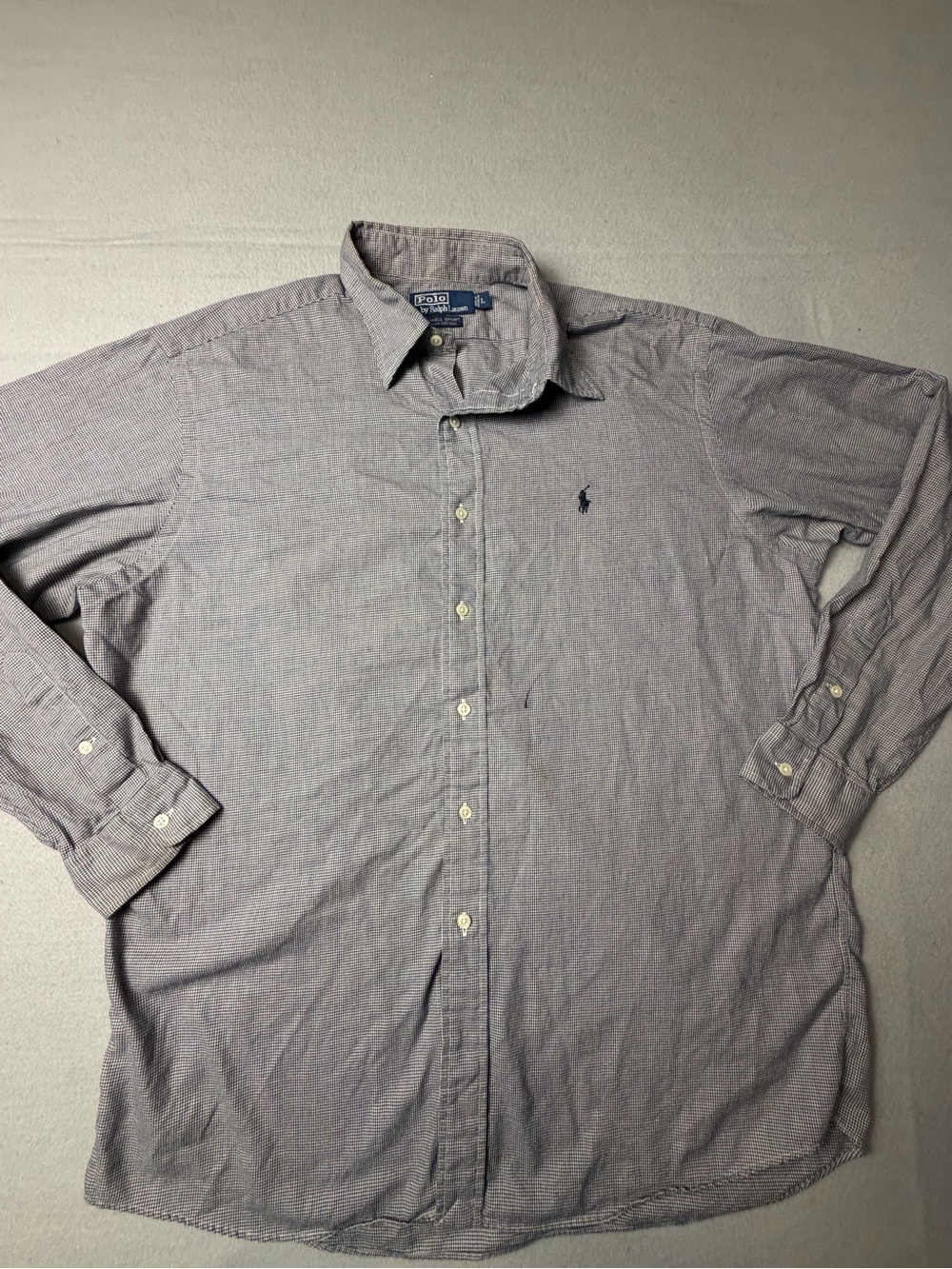 Polo by Ralph Lauren Men's Light Blue Micro-Check Button-Down Shirt L